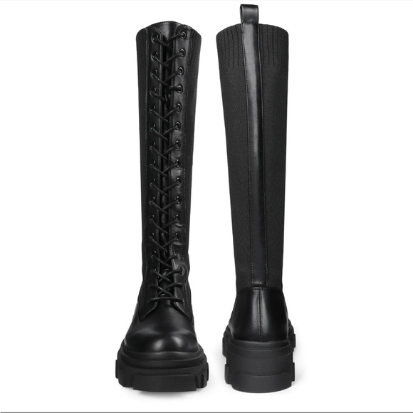 Chunky Lace Up Platform Moto Riding Knee High Boots Size 7.5 - Picture 4 of 6